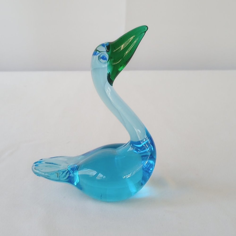 Vintage Taiwan Rare Find Mid Century Blown Glass Bright Blue Tones Bird